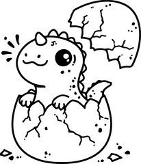 Wall Mural - baby dinosaur hatching from an egg in this hand-drawn vector illustration. perfect doodle design for