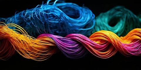 Poster - A colorful bundle of yarn is shown in a black background