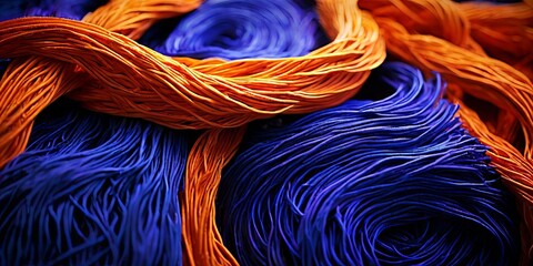 Poster - A close up of a bunch of blue and orange strings