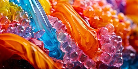 Poster - A colorful, abstract painting of a wave made of small, colorful beads