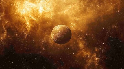 Wall Mural - mercury orbit around the sun, showing the small, rocky planet against the vast backdrop of space and