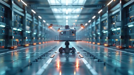 Poster - A high-tech supply chain logistics hub, featuring advanced transport systems and interconnected digital interfaces.