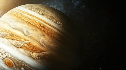 Wall Mural - the gas giant jupiter with its signature bands of color and swirling clouds illuminated by the dista