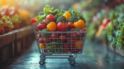 Sticker - Mini Shopping Cart Full of Fresh Vegetables