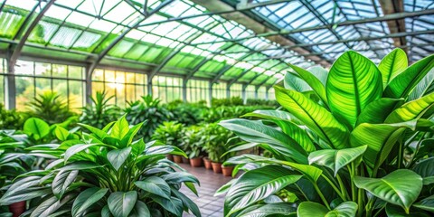 Wall Mural - Beautiful tropical green plant in the greenhouse garden, lush, vibrant, flora, greenhouse, tropical, botanical, greenery, leaves