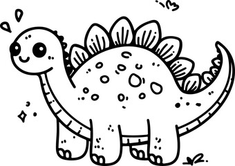Wall Mural - a cute stegosaurus dinosaur in this hand-drawn vector illustration. doodle line art style, perfect f