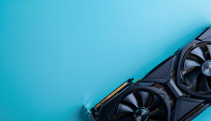 Aufkleber - One graphics card on light blue background, top view. Space for text