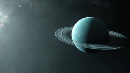Wall Mural - the planet uranus, surrounded by a faint ring system and set against a dark backdrop, glowing softly
