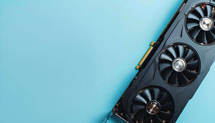 Aufkleber - One graphics card on light blue background, top view. Space for text