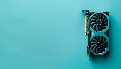 Aufkleber - One graphics card on light blue background, top view. Space for text