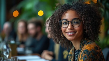 Wall Mural - Smiling Woman in Glasses