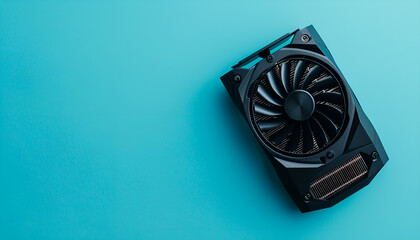 Aufkleber - One graphics card on light blue background, top view. Space for text