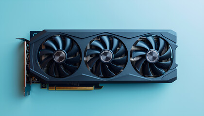 Aufkleber - One graphics card on light blue background, top view. Space for text