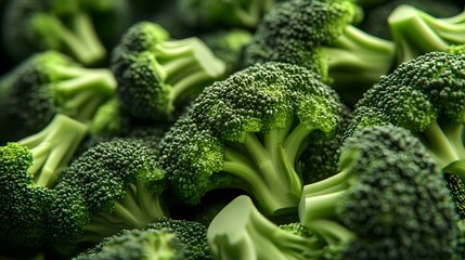 The image captures a close-up view of vibrant green broccoli florets, showcasing their intricate patterns and textures. 