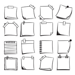 Wall Mural - set of sticky notes in vector illustration with doodle line art style. isolated and easy to use, per