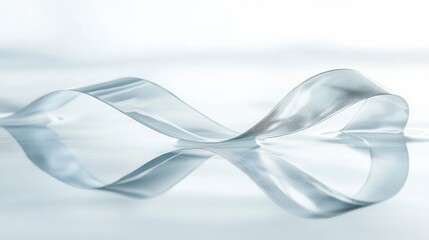 Poster - A translucent ribbon gracefully curves on a reflective surface, creating an elegant visual effect.