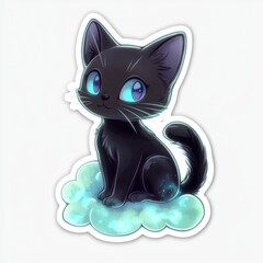 Poster - Cute Black Cat Sitting on a Cloud