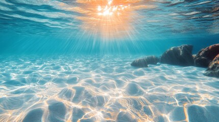 Poster - A beautiful blue ocean with a bright sun shining down on the water