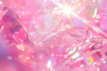 Poster - Glittering pink crystals reflect light in a dazzling display of color and brilliance in an enchanting setting. Generative AI