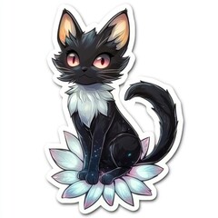 Canvas Print - Cute Black Cat Sitting on a Flower