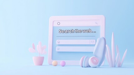 Wall Mural - A pastel-themed digital interface for web searching with decorative elements.