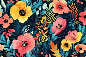 Poster - Colorful continuous design with illustrative touch. Bright tones and paint techniques