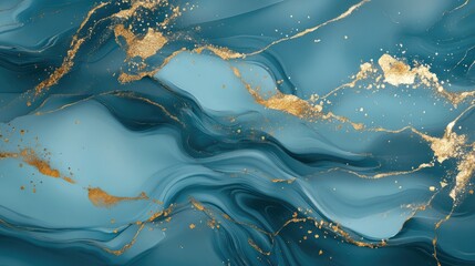 Aufkleber - This artwork showcases a stunning abstract marble texture with rich blue swirls and exquisite gold flecks, ideal for classy interior design and backgrounds