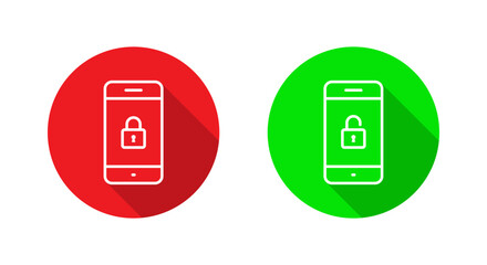 Poster - Lock and unlock on phone screen icon with long shadow. Cellphone with padlock sign symbol
