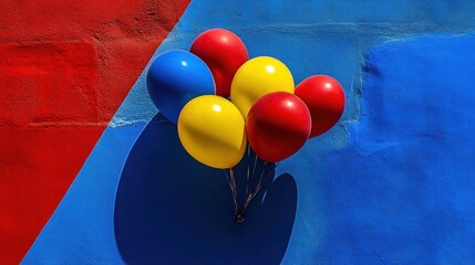 Wall Mural - A colorful arrangement of balloons against a vibrant blue and red background.