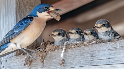 Poster - A parent bird feeding its chicks in a nest.