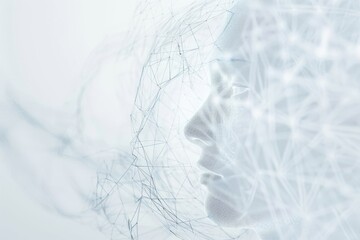 Poster - The ethereal connection of digital artistry manifesting the contours of a human face amidst flowing network patterns. Generative AI