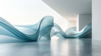 Sticker - Abstract Blue Glass Sculpture in Modern Interior