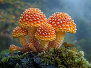 Canvas Print - Vibrant Orange Mushrooms in a Lush Forest Setting