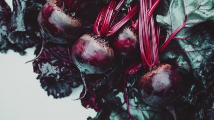 Poster - Fresh beets with vibrant greens, showcasing natural produce for culinary use.