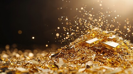 Poster - A pile of gold jewelry glowing under soft light, gold jewelry collection, luxurious wealth