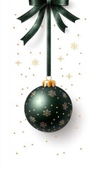 Christmas ornament with a green design and gold decorations, white isolate background.