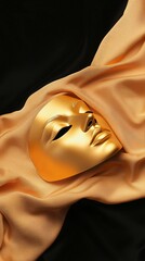 Poster - a gold mask resting on a velvet surface, symbolizing mystery and opulence, golden mask, luxurious in