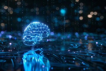 Poster - A luminous digital brain stands amidst cascading data streams, illuminating a futuristic landscape of technology and innovation. Generative AI