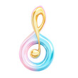 © North - Colorful 3D treble clef symbol with pastel gradients on a transparent background, representing music and creativity isolate on transparency background