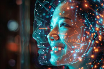 Poster - Captivating blend of human emotion and digital artistry in an urban setting highlights the future of technology and creativity. Generative AI
