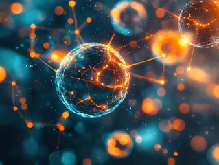 Wall Mural - abstract glowing spheres connected by lines - science and technology concept