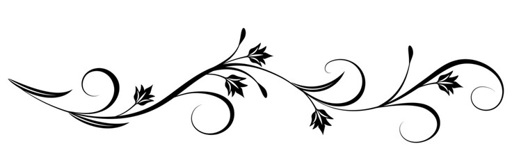 Poster - Floral ornament with leaves and abstract lines. Graceful element for decor and greeting or invitation card design