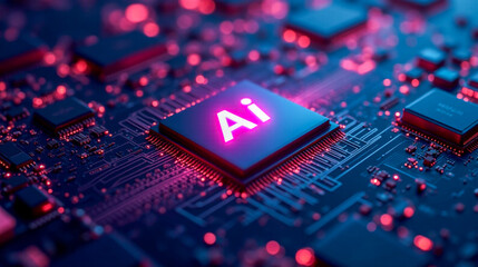 Poster - Artificial Intelligence Processor Chip on Motherboard Electronic Components Computing Hardware Technology Data Processing