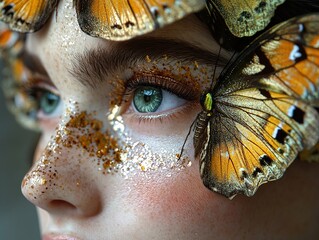 Canvas Print - Close Up of a Woman's Eye with Butterfly Wings Makeup