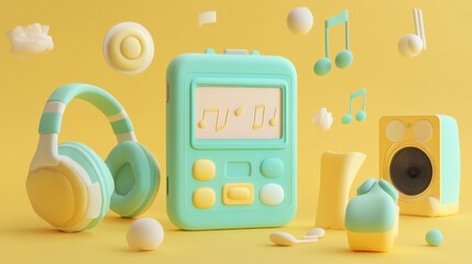 Canvas Print - A playful arrangement of music-themed objects in pastel colors.