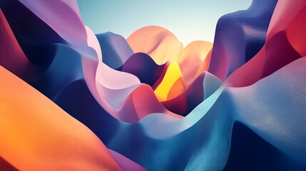 Poster - Captivating abstract composition featuring a harmonious blend of geometric and organic shapes in a vibrant color palette set against a serene and minimalist natural backdrop