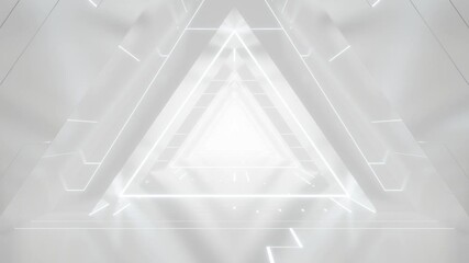 Poster - 3d rendering of white abstract sci-fi tunnel, Futuristic triangle spaceship corridor
