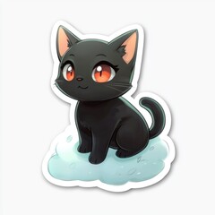 Poster - Cute Black Kitten Sitting on a Cloud