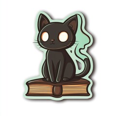 Canvas Print - Cute Black Cat Sitting on a Book