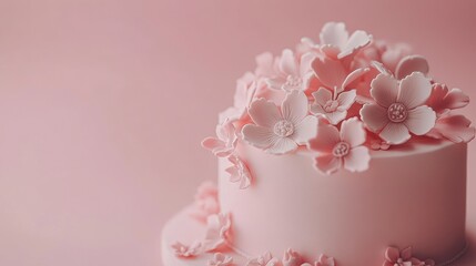 Wall Mural - A beautifully decorated pink cake adorned with delicate pink flowers.